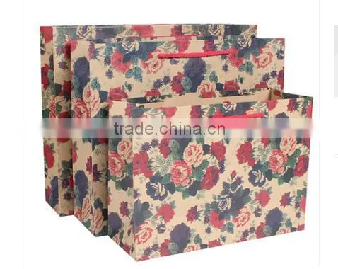 Beautiful floral designs paper bag,handling kraft paper bag