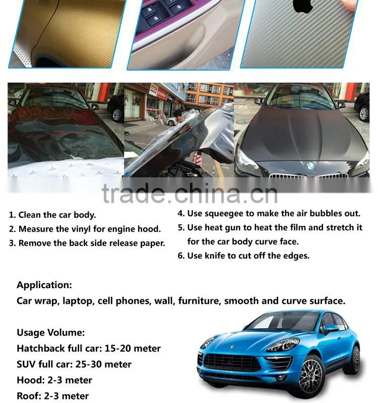 Removable Glue SINO Car Automobile Orange Carbon Fiber Car Wrap Vinyl Film