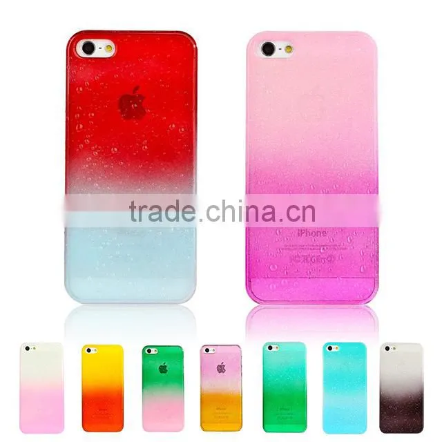 Set Screen Protector And Case For Iphone 5 , Hard Plastic Gradually Changing Color Raindrop Case