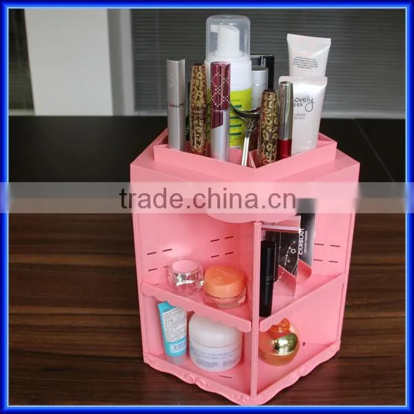 Hot sell pink rotating acrylic cosmetic organizer, custom plastic storage cosmetic organizer