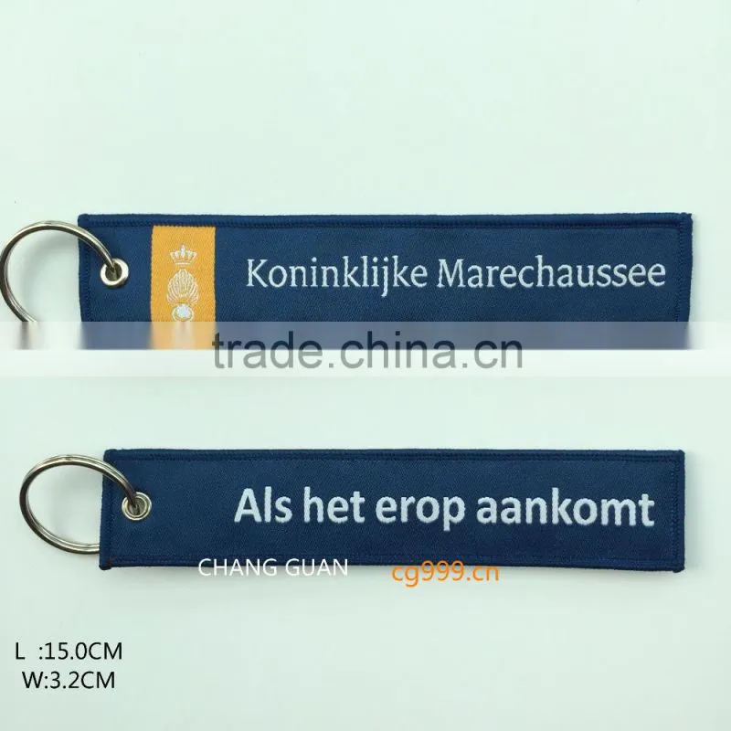 The high quality woven label key ringl that the world famous brand appointed production