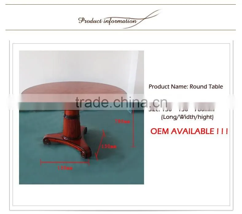 Oak Solid Wooden Furniture Big Round Dining Table China Classical Design For Restaurant 31''H