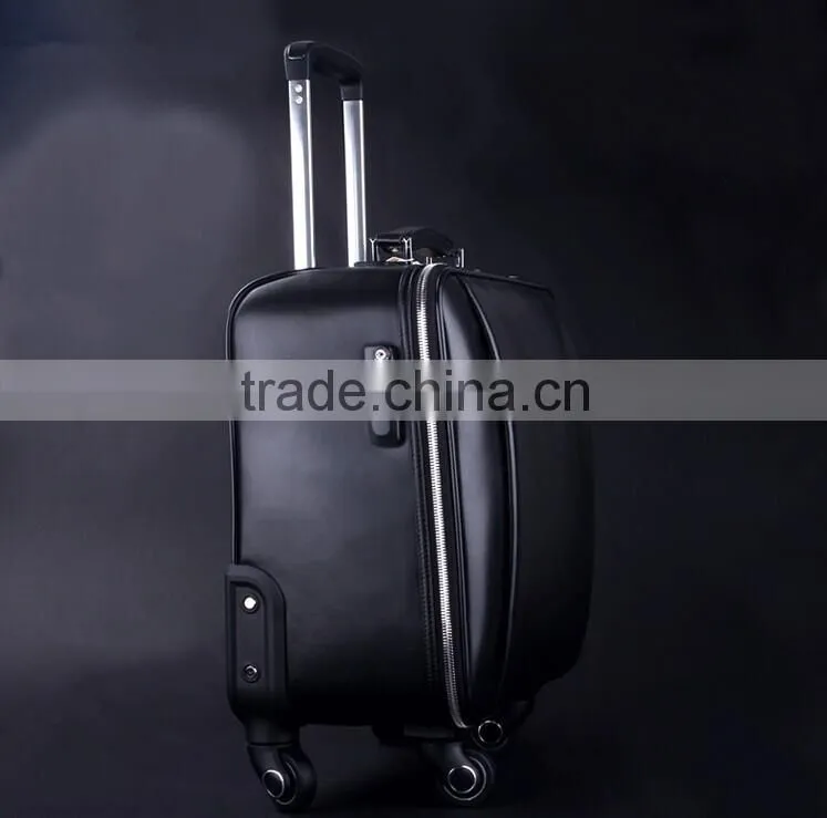 2016 fashion business trolley bag black PU leather travel bag