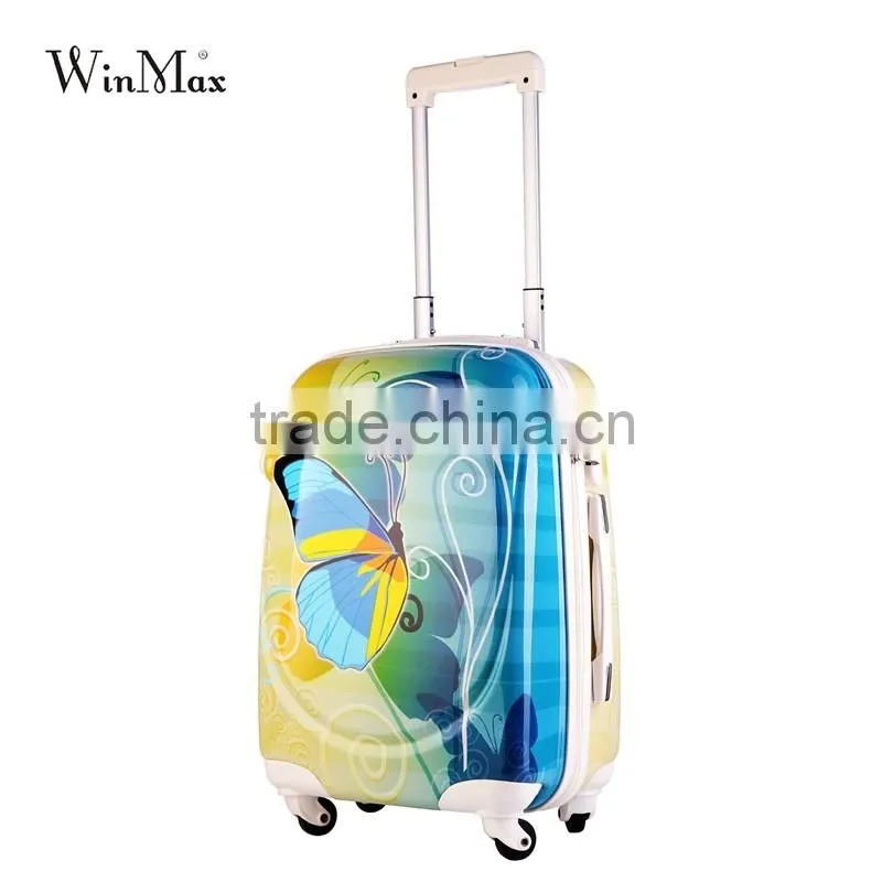 ABS printed butterfly hardshell lightweight trolley luggage bag