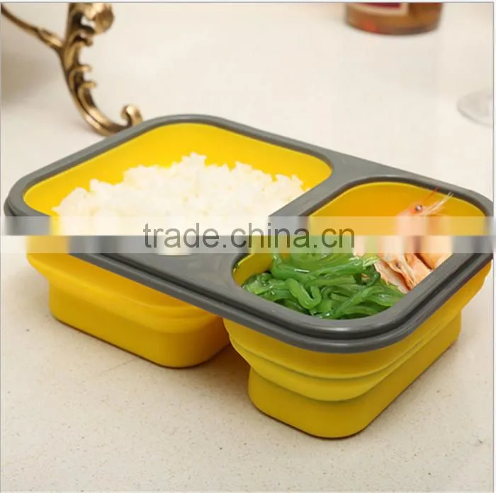 Microwavable collapsible Foldable Silicon Lunch Tray with Lid Portable silicone folding lunch box
