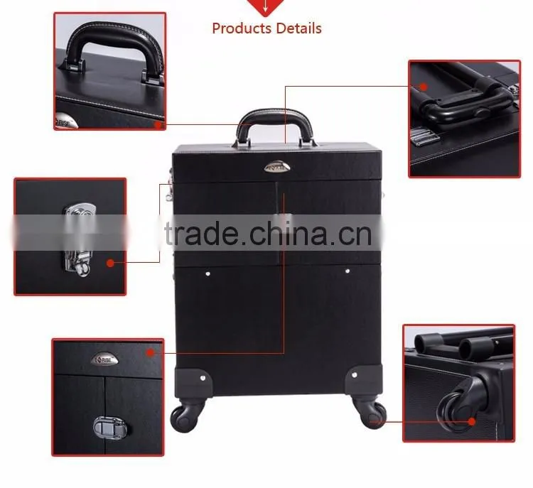 Wholesale Plastic PVC Travel Cosmetic Bag Light Trolley Makeup Case With External Wheel
