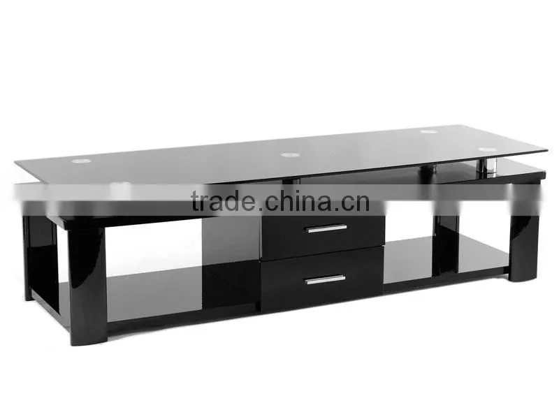 TV-3008 Black Lacquered TV Stand With Drawers