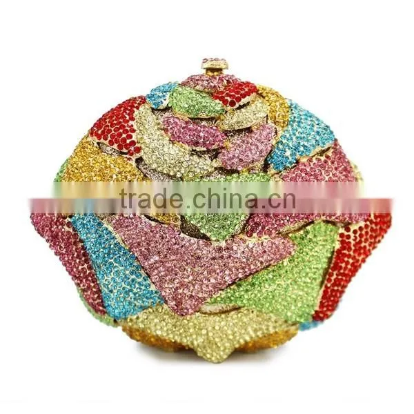 colorful floral shape clutch evening bag rhinestone evening clutch bags ladies purse (8764A-C2)