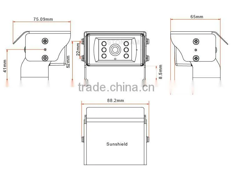 Waterproof car camera with stainless-steel mount and sun-shield