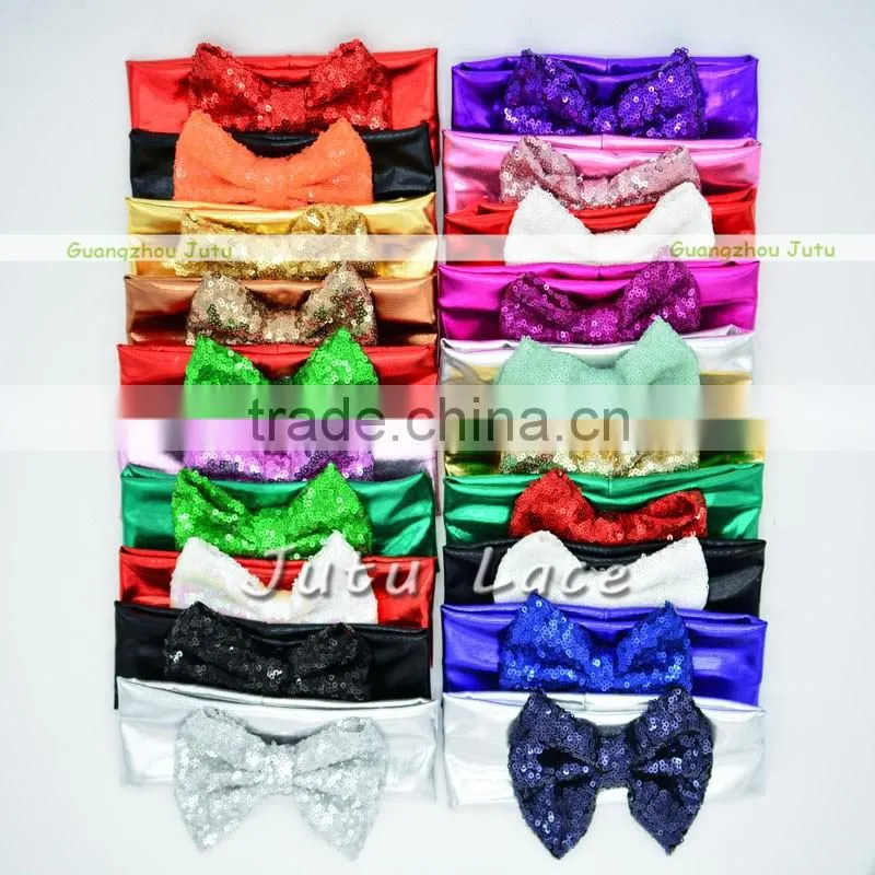 Beautiful Fancy Baby Knit Headbands with Bows - glitter sequin bow with shiny elastic hairbands