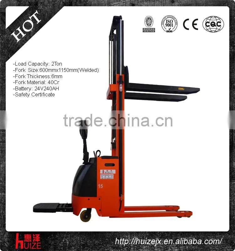 2Ton Full Electric Powered Battery Operated Straddle Pallet Stacker