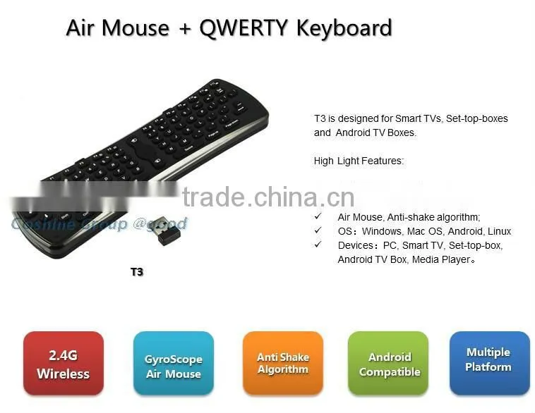 2.4G Wireless Mini 3D Gyroscope Anti-shake Air Mouse Keyboard For Andriod TV PC