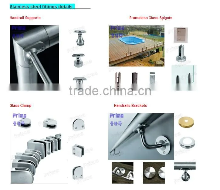 Safety Glass Fence Design By Stainless Steel Spigots With Tempered Glass Sheet Combination/Frameless Glass Railing