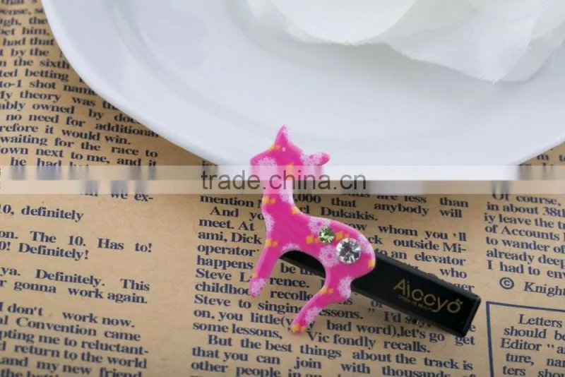 Colored sika deer decoration hair slide handmade metal clip kids rhinestone plain hair clip