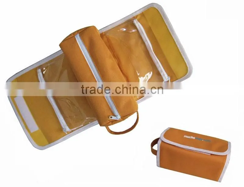 Elegant pu rolled cosmetic beauty bag large makeup organizer