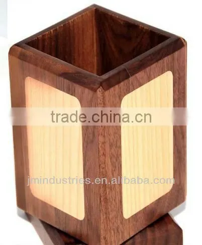 Swivel Square Wooden Pen Holder