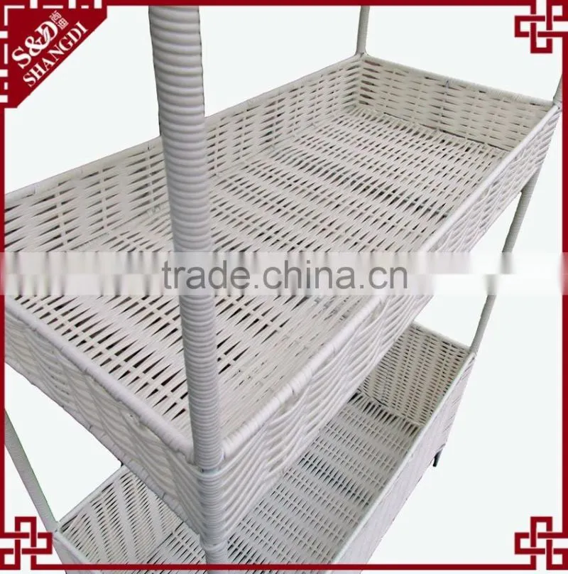 S&D handicraft 3-layers PE rattan palstic white hanging storage rack shelves