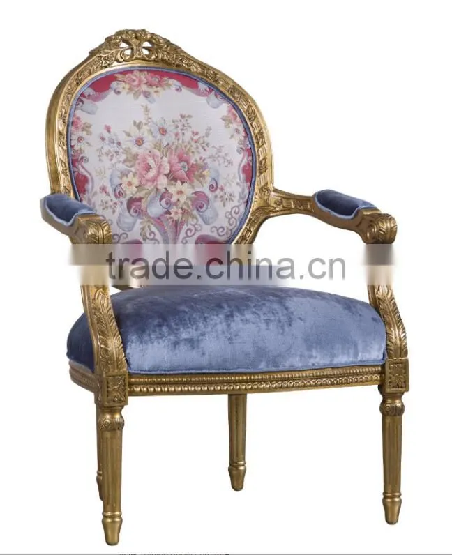 Classic European solid wood carving fabric dining room armchair