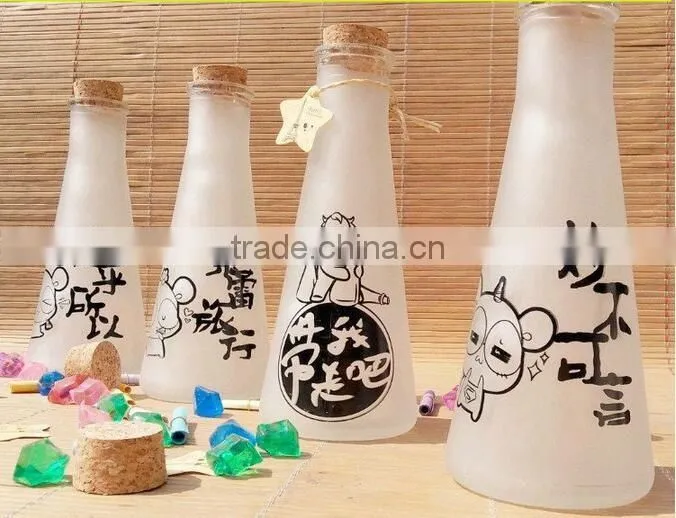 250ml Frosted glass bottle frosted juice glass bottle frosted milk glass bottle with cork lid
