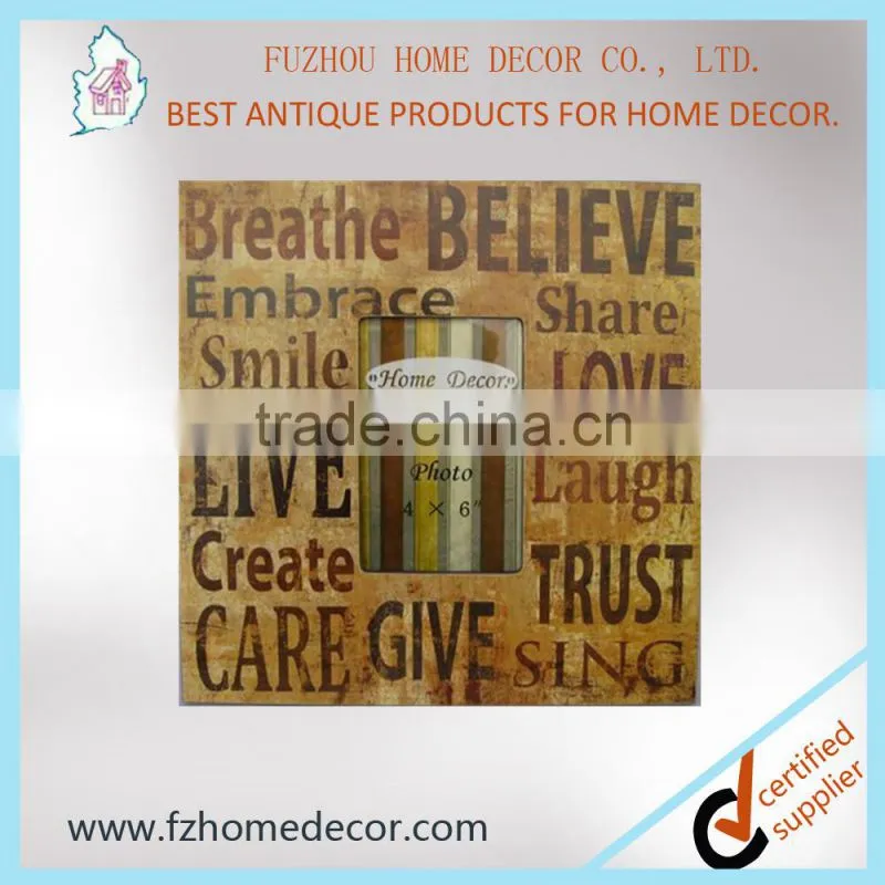 Wooden photo frame with love letter and metal butterfly decor
