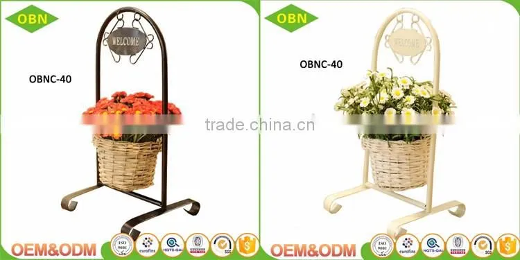 Wholesale Decorative Wicker Flower Basket with Metal Stand