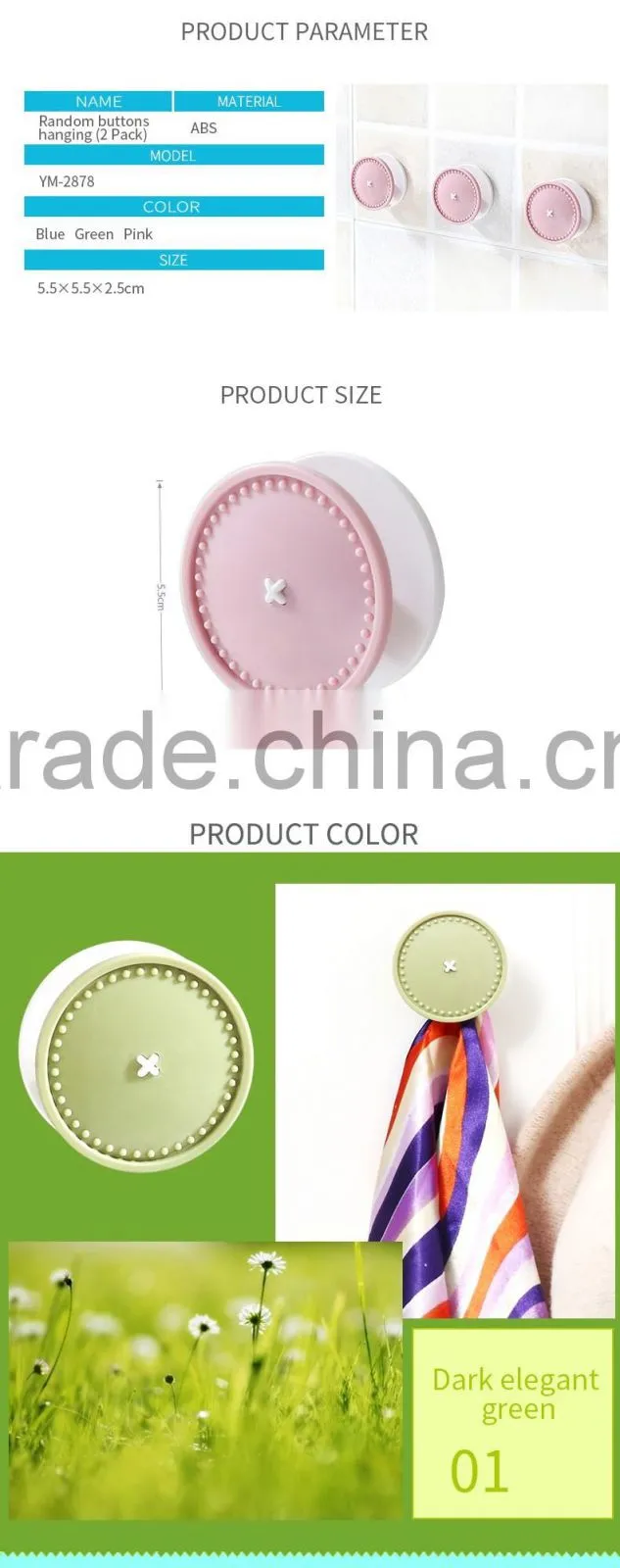 Plastic wall hooks, Plastic adhesive hooks for household, Plastic round shape hooks