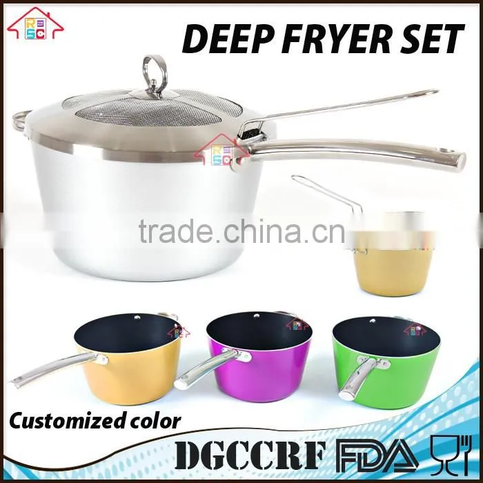 NBRSC Home Nonstick covered Deep Fryer Aluminum Fry Pot and Basket with stainless steel Handle