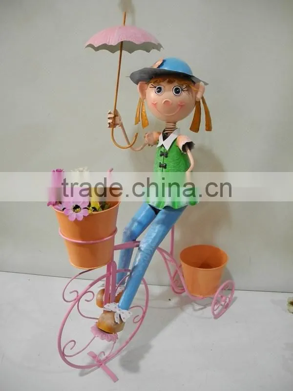Cheap metal girl with umbrella for home decoration