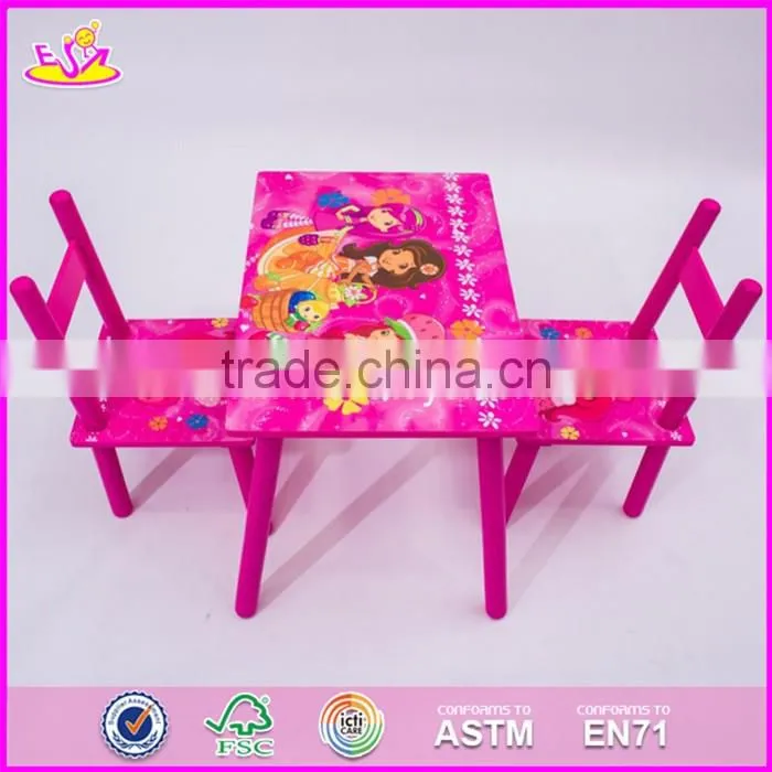 2017 New design home / school / pink wooden girls table and chairs W08G197