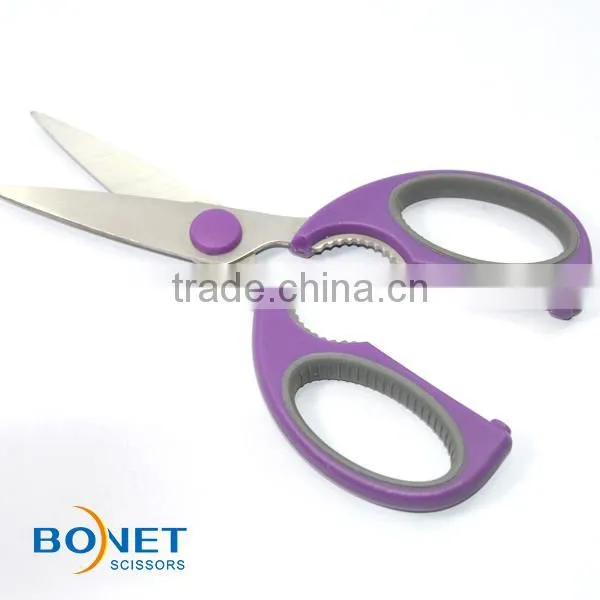 SKI0008 LFGB certificated 8-1/4" soft handle best quality kitchen scissors with safety cover