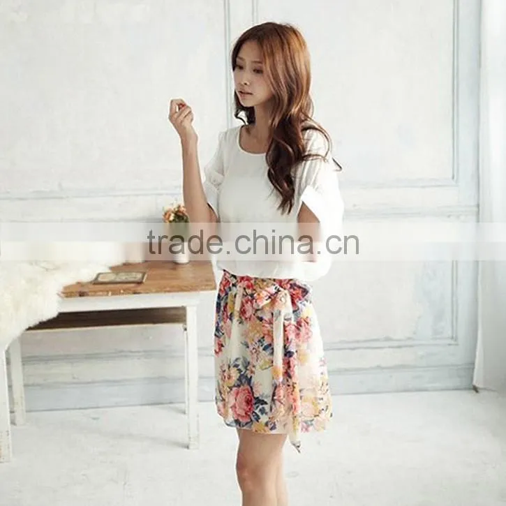 Woman Dress Women's Charming Summer Crewneck Chiffon Short Sleeve Floral Casual Girls' Dress Baby Dress