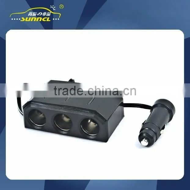 1 USB 3 Holes Female Car Cigarette Lighter Socket with Flexible Plug and LED Working Light