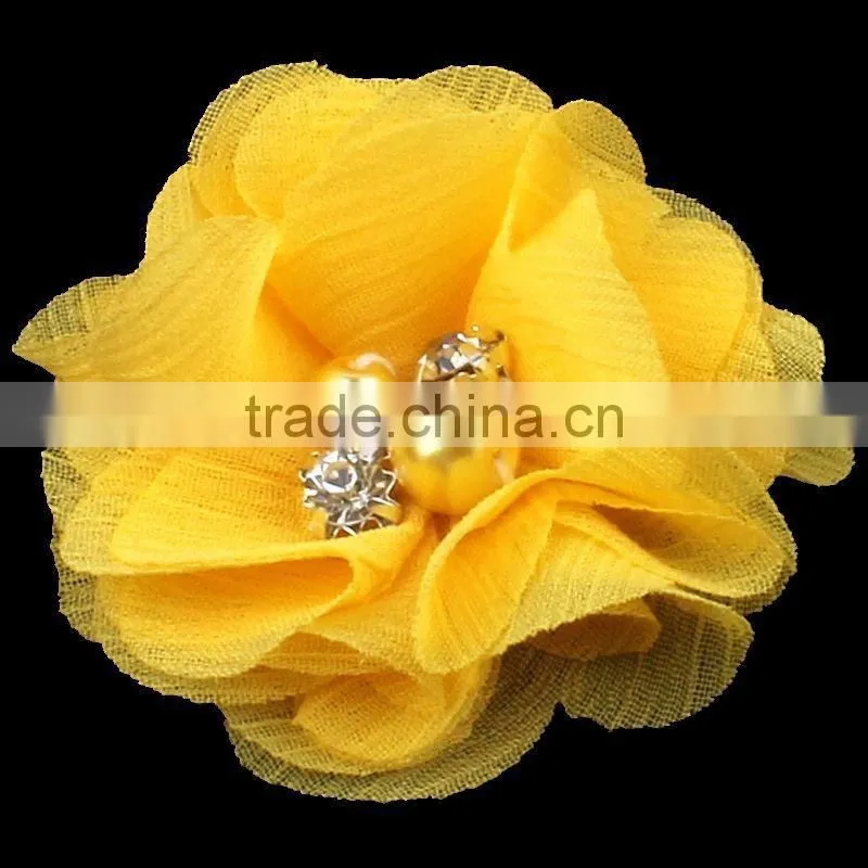 mesh flower with pearl beads center for kids hair accessories