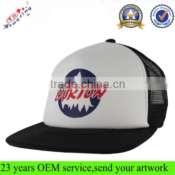Fashion 5-panel foam mesh trucker cap flat brim rollips korea mesh cap