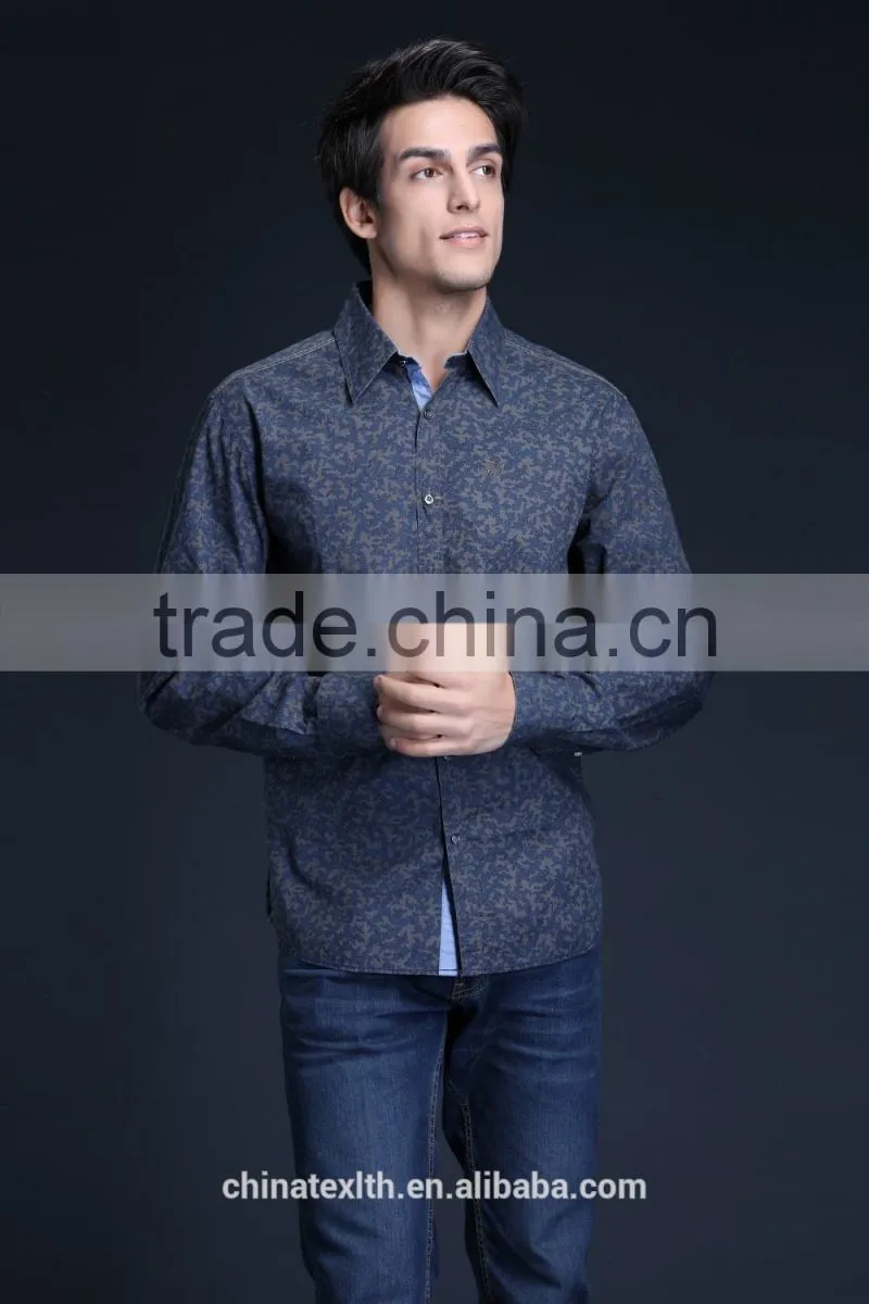 Fashion Long Sleeve Casual Design High Quality 100%Cotton Print Men Shirt