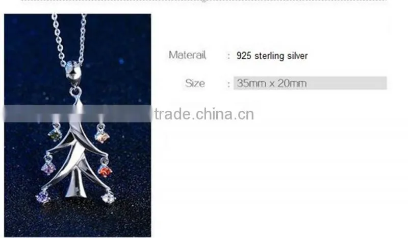 New Arrival Christmas jewelry 925 sterling silver Christmas tree shape pendant