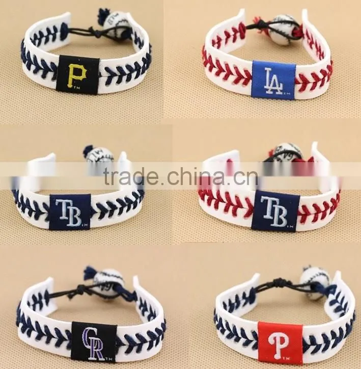 U.S. Major League Baseball leather braided bracelet, baseball sports leather bracelet,custom logo leather bracelet for promotion