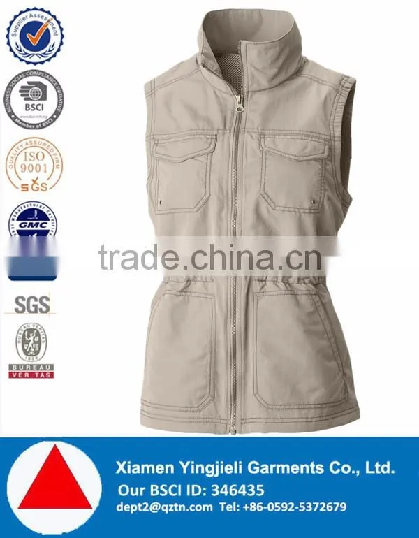 New designed 2016 fitness women's woven washing vest with YKK zippers