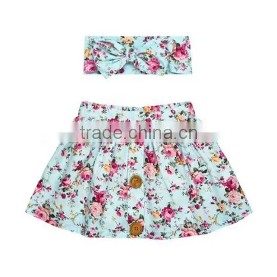 Latest Designer Cotton Skirt Kids Girl Short Dresses Matching Headband Sets