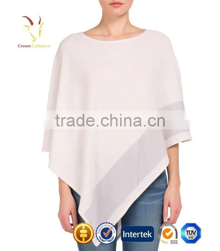 Stripe Hand Knitted Pure Cashmere Poncho Shawl