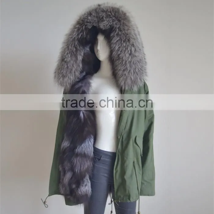 Myfur Genuine Silver Fox Fur Lining Women Customized Fur Parka