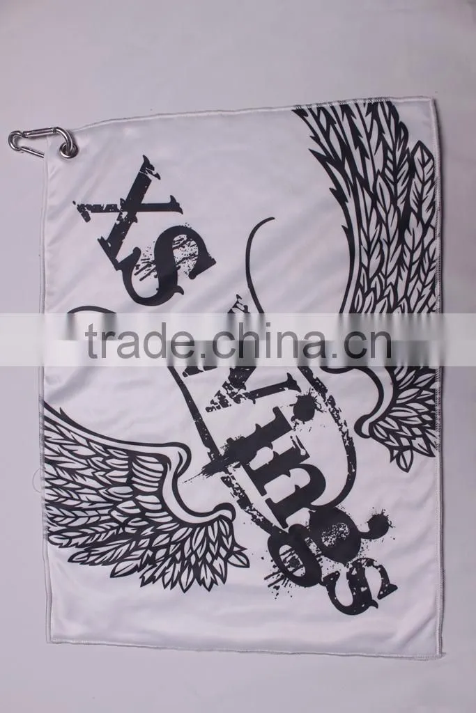 Wholesale quality sublimated wiping sweat golf towel custom hook cleaning towel