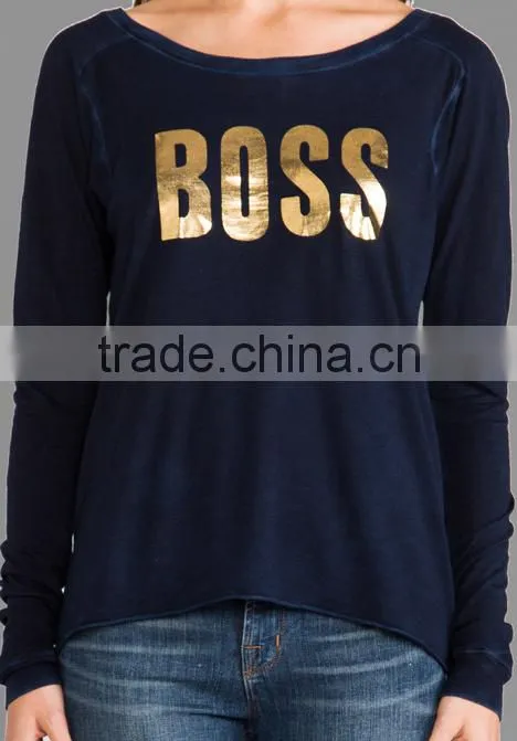 women long tight gold foil printing t-shirts