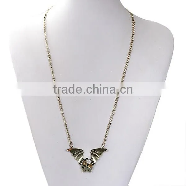 New Fashion Steampunk Necklace Halloween Bat Link Curb Chain Antique Bronze With Gear 63.0cm long