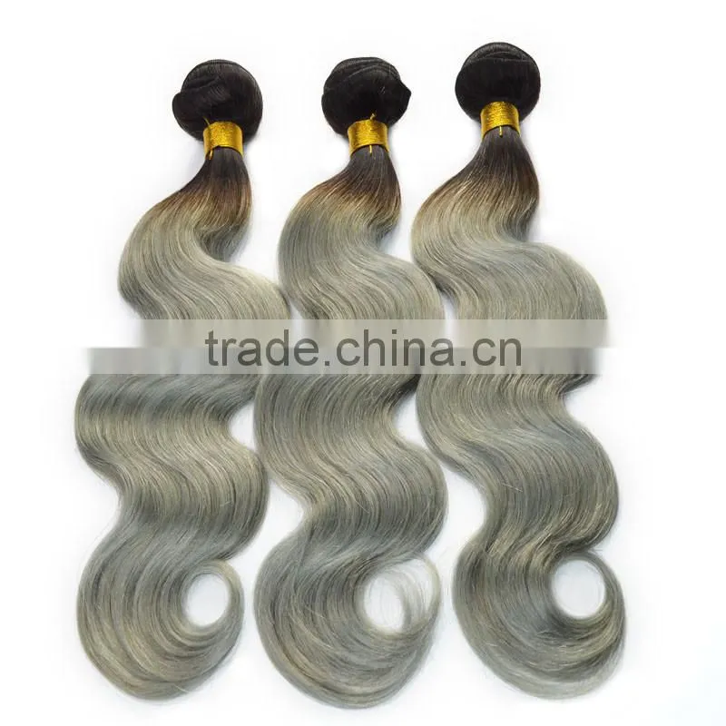 2016 New Arrival 1B/Silver Ombre Hair Extensions Fashionable Dark Root Ombre Grey Human Hair Weaving