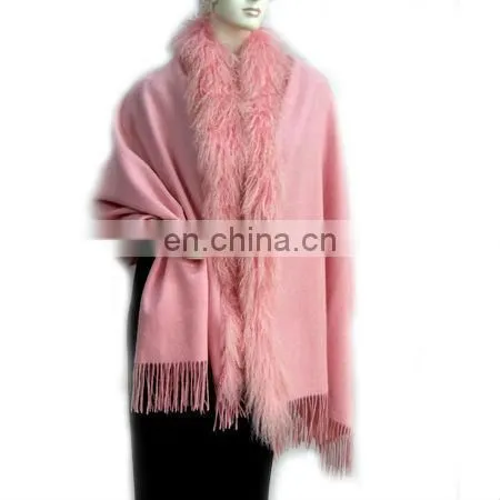 CGSF-0681 Lady rabbit fur shawl 100% wool shawl Printing wool shawl