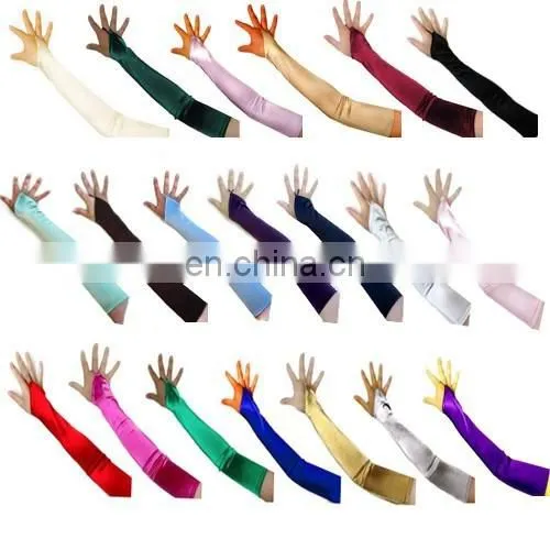 Women Shiny Stretch Satin Long Wrist Bridal Gloves for Party Prom Wedding