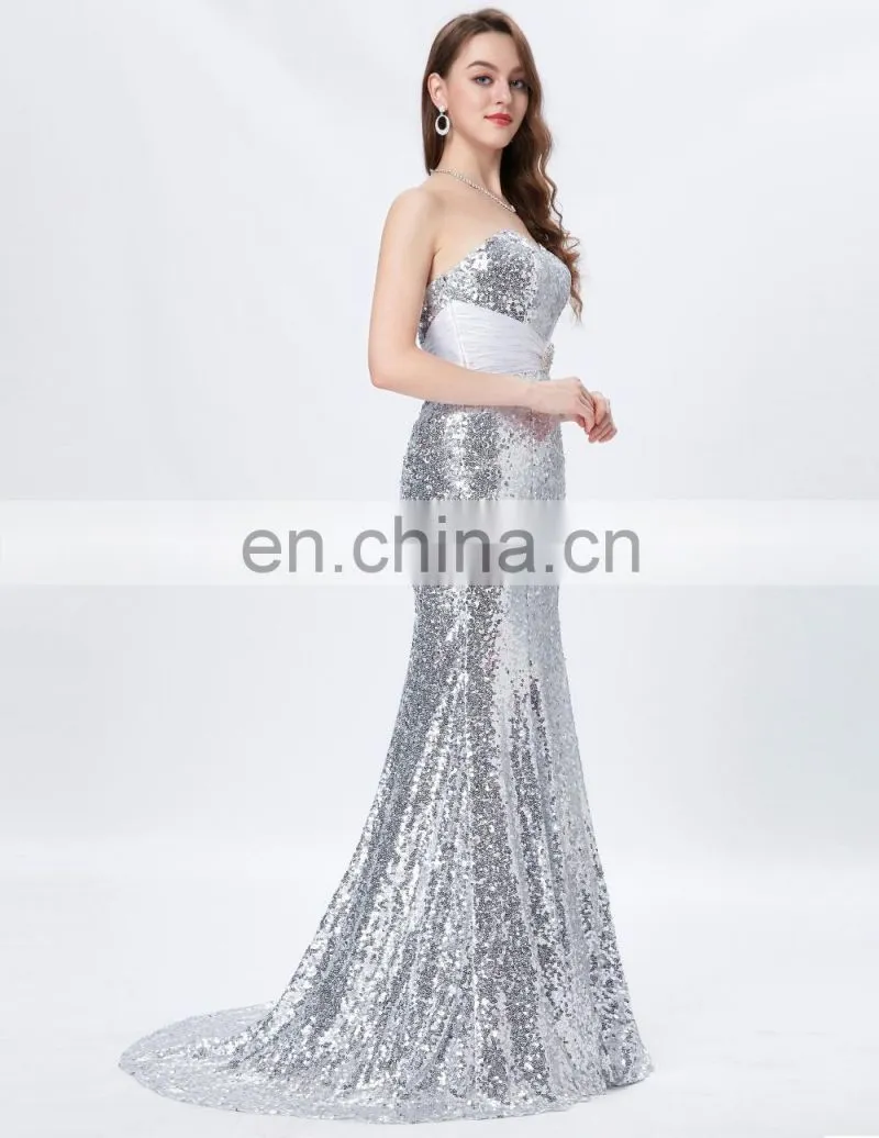 Grace Karin Strapless Sweetheart Neckline Long Mermaid Women's Special Occasion Sexy Silver Prom Dresses CL4409-4