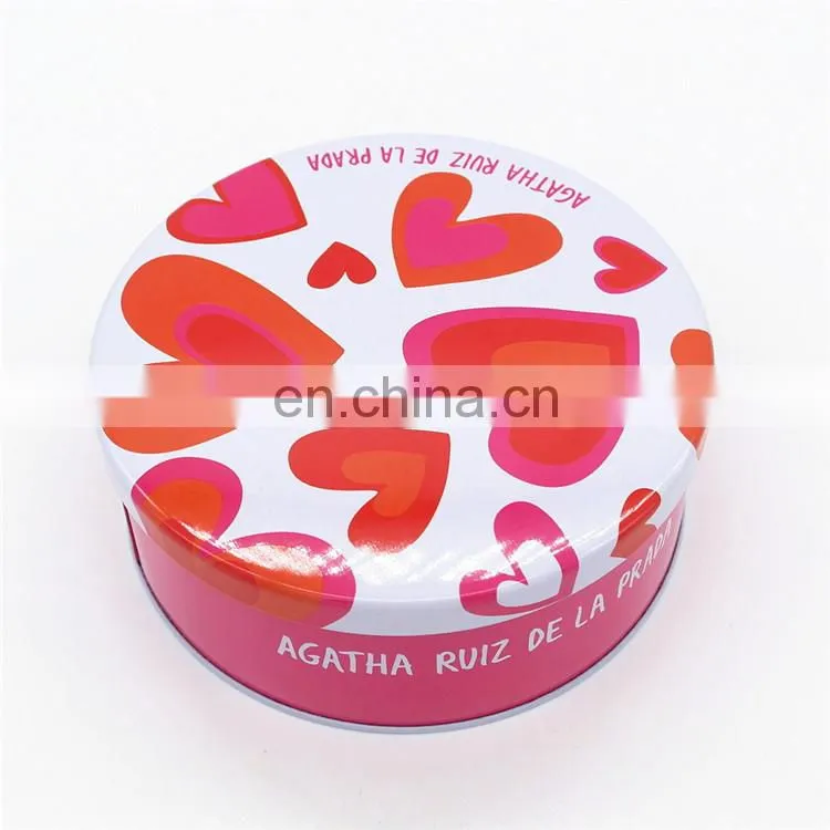 Round colored metal or plastic cosmetic tin packaging box