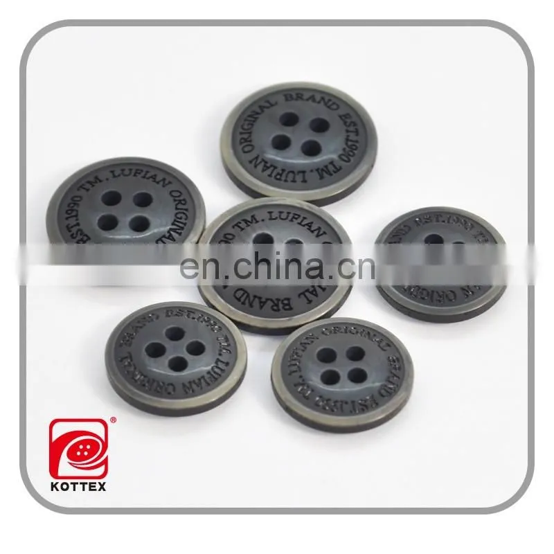 2017 Year 4 Holes Men's Suit Coat Imitation Horn Resin Engraved Laser Logo Button Has Burn Effect